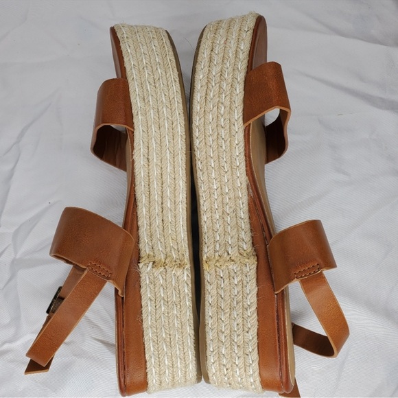 ♡ Bamboo Brown Faux Leather Strappy Espadrille Sandals Size 10 - Picture 2 of 5